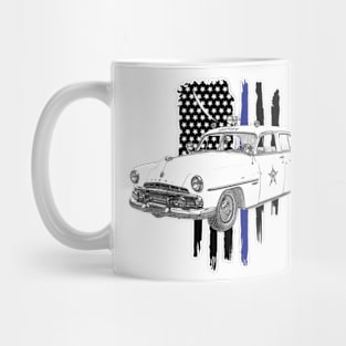 Vintage Police Car with Thin Blue Line Flag Mug